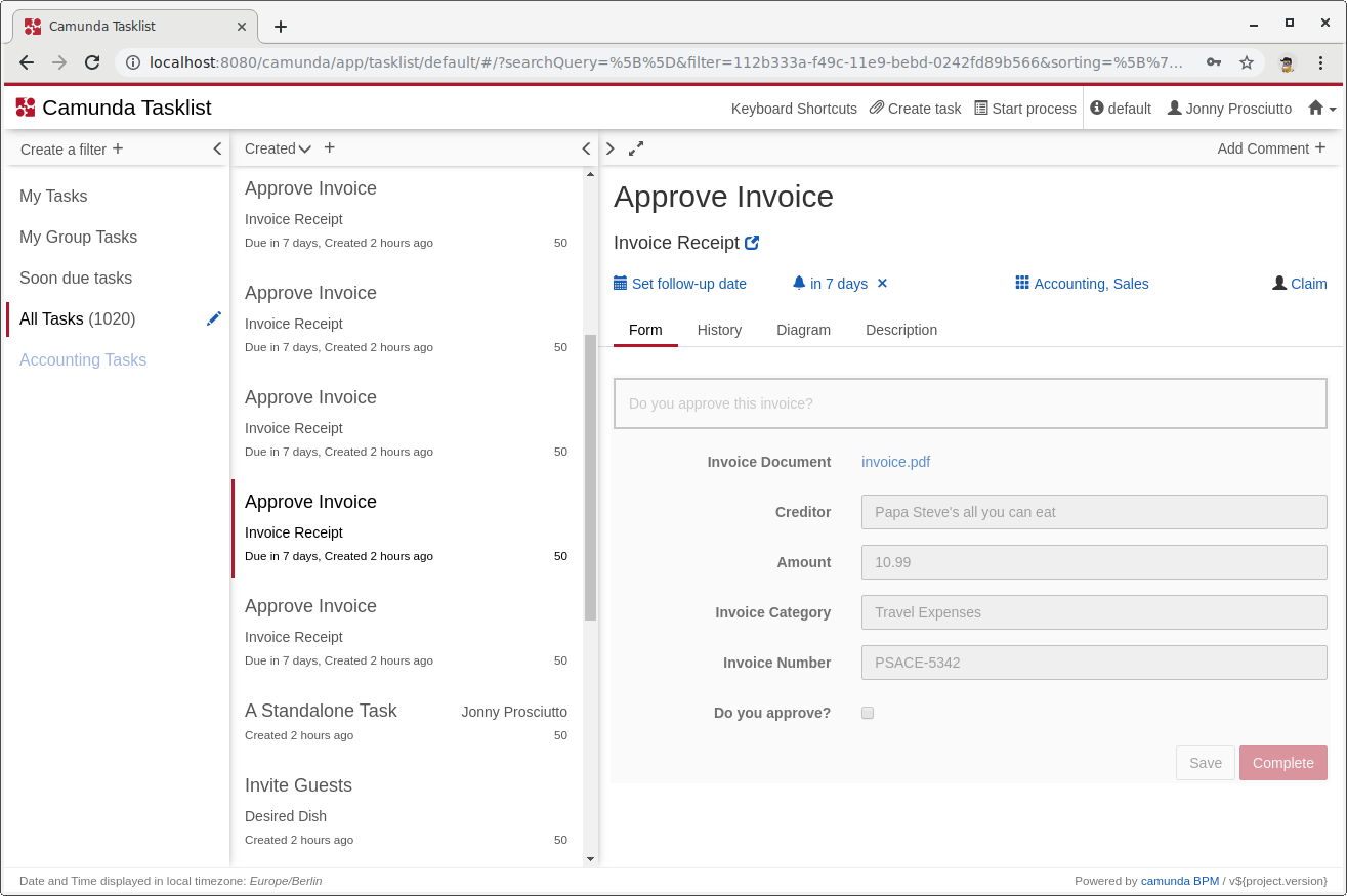 Screenshot of the Tasklist webapp